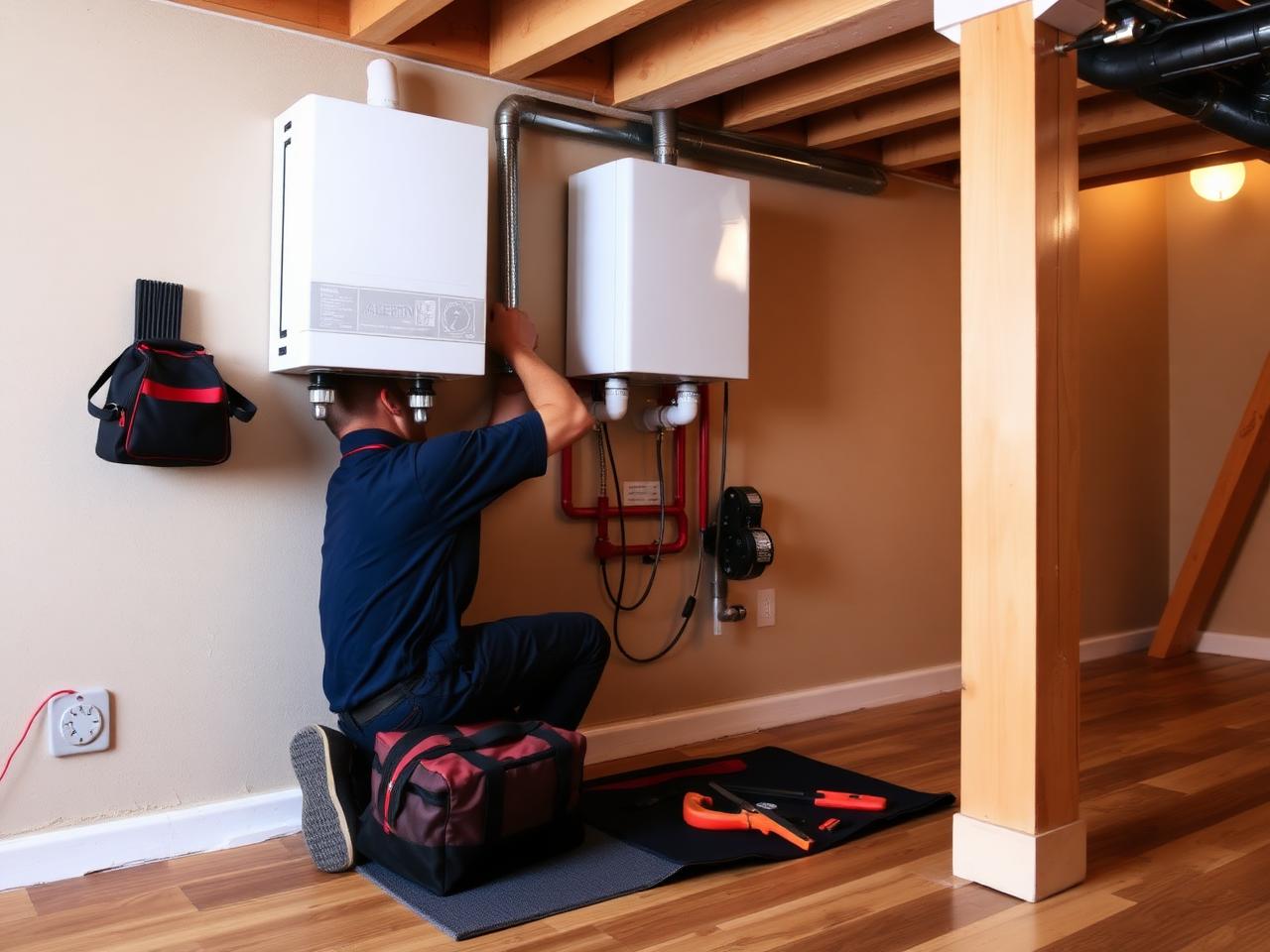 HVAC technician installing a high-efficiency furnace in a Minneapolis home